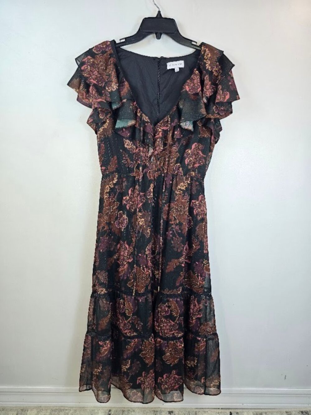 Boho Floral Ruffle Midi Dress M - Picture 4 of 16